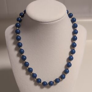 Trifari Deep Blue and‎ Gold Beaded Necklace